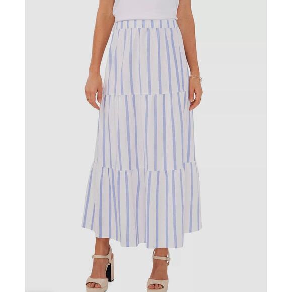 Vince Camuto White & Blue Striped Tiered Maxi Skirt – Women’s Small - Picture 1 of 5